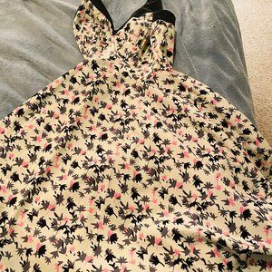 Gorgeous Pinup Girl Clothing (PUG) dress— white halter w/ pink & black leaves
